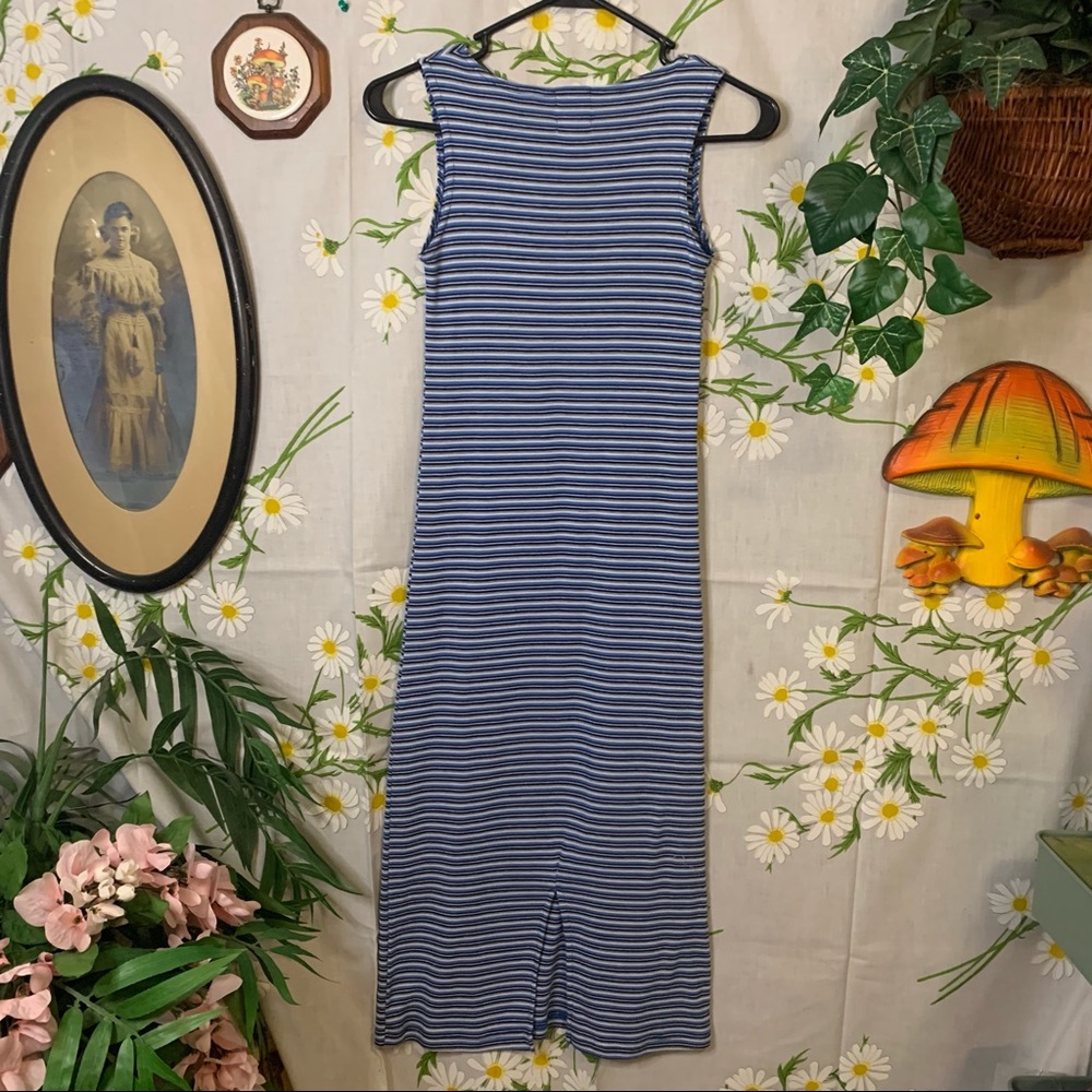 Vintage y2k blue black stripe midi tank top dress - Picture 6 of 6